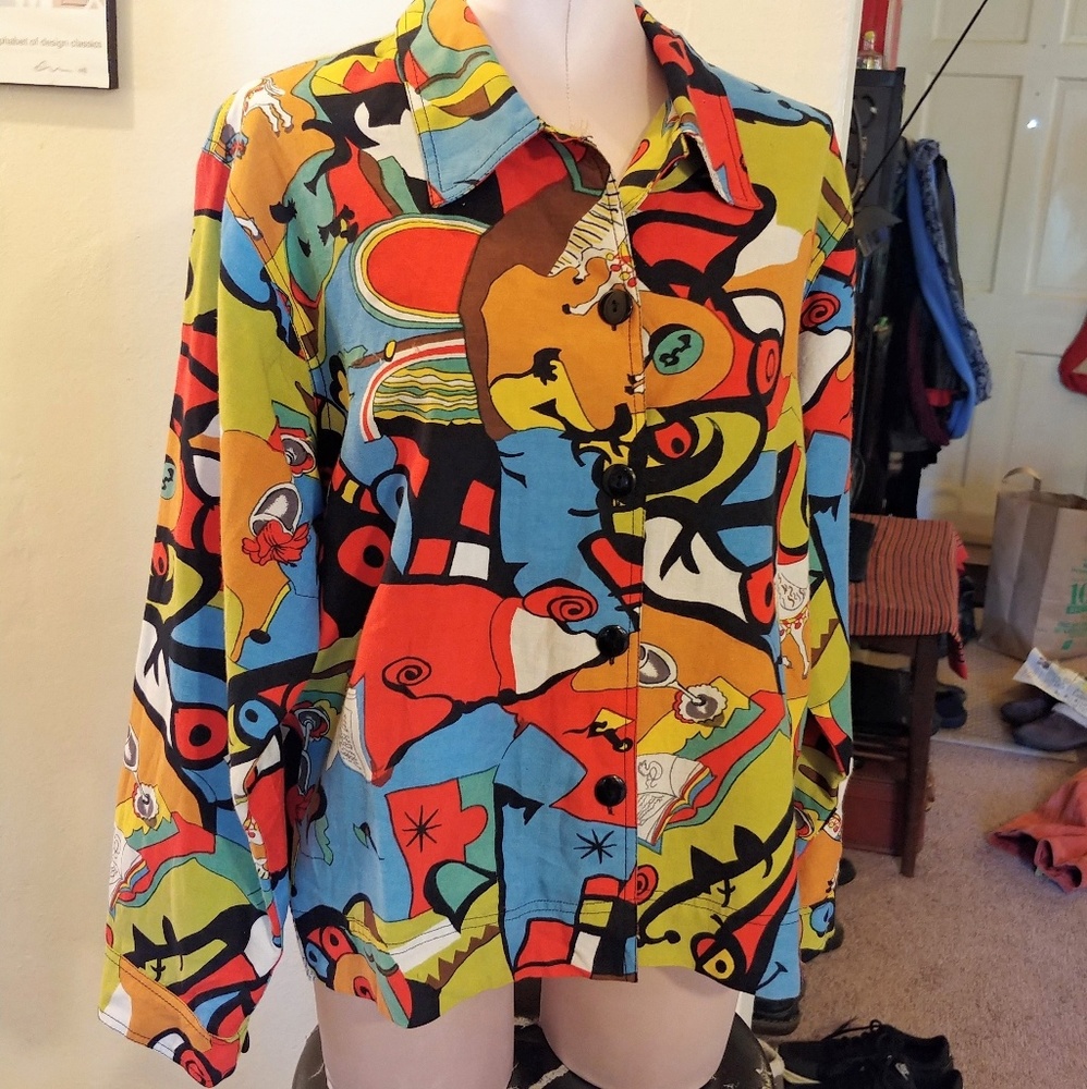 Multi-colored Pop Art Light Jacket Button Down - image 1
